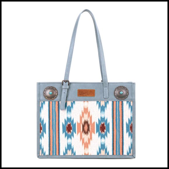 Canvas Hobo Shoulder Bag with Aztec Print, Top Handle, Laptop Compatible